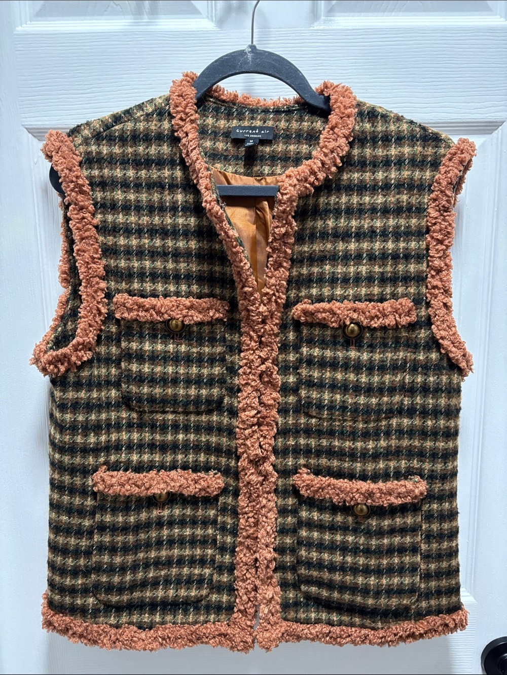 Current Air Green Plaid Vest with Rust Trim